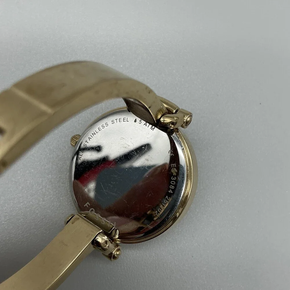 Fossil Georgia ES3084 Womens Watch 32mm Gold Tone Bangle New Battery 6.5